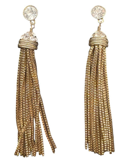 Elegant Heidi Daus  Gold Tassel Earrings Crystal Accents Pave Design