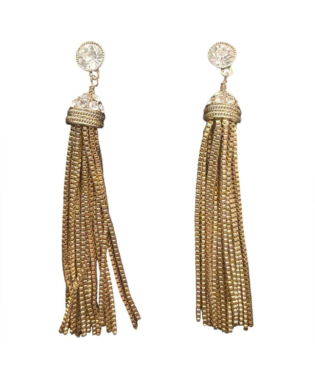Elegant Heidi Daus  Gold Tassel Earrings Crystal Accents Pave Design