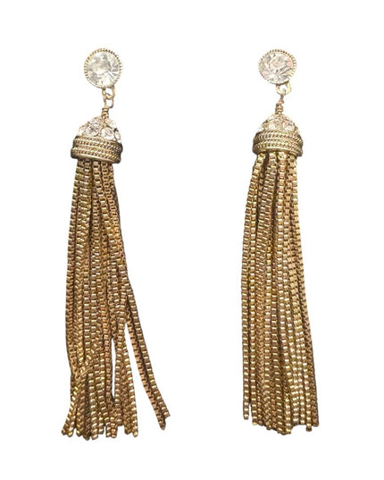 Elegant Heidi Daus  Gold Tassel Earrings Crystal Accents Pave Design