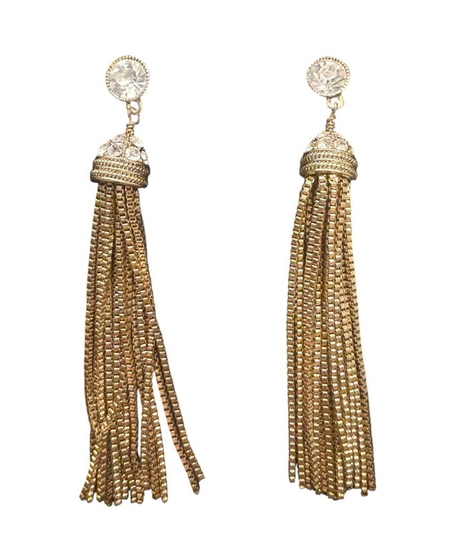 Elegant Heidi Daus  Gold Tassel Earrings Crystal Accents Pave Design
