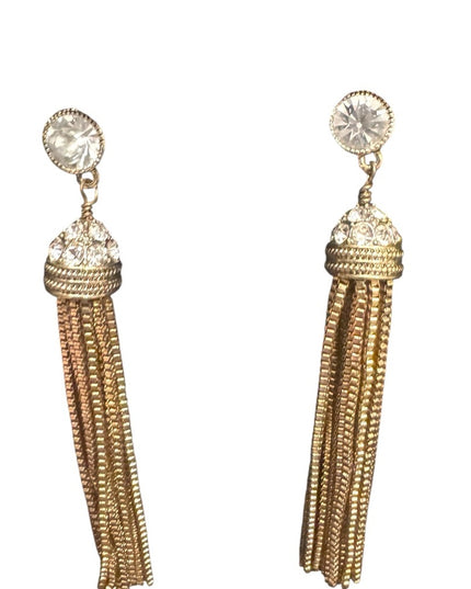 Elegant Heidi Daus  Gold Tassel Earrings Crystal Accents Pave Design