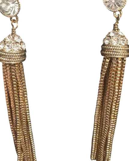 Elegant Heidi Daus  Gold Tassel Earrings Crystal Accents Pave Design