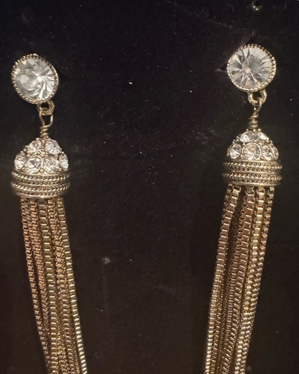Elegant Heidi Daus  Gold Tassel Earrings Crystal Accents Pave Design