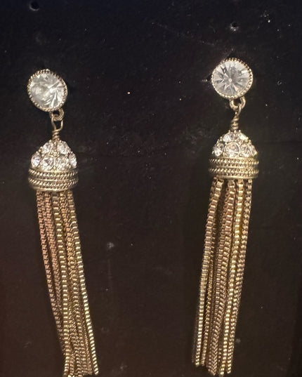 Elegant Heidi Daus  Gold Tassel Earrings Crystal Accents Pave Design