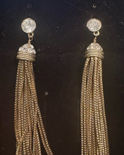 Elegant Heidi Daus  Gold Tassel Earrings Crystal Accents Pave Design