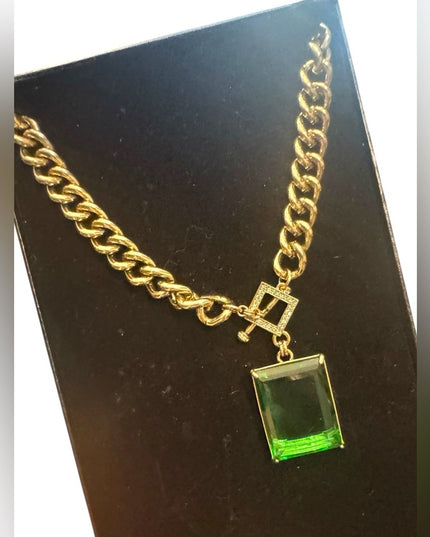 Elegant HEIDI DAUS HOT ROCKS Green Crystal Gold Pave Runway Pendant Neckl…