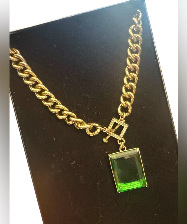 Elegant HEIDI DAUS HOT ROCKS Green Crystal Gold Pave Runway Pendant Neckl…