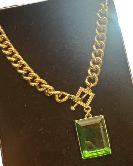 Elegant HEIDI DAUS HOT ROCKS Green Crystal Gold Pave Runway Pendant Neckl…
