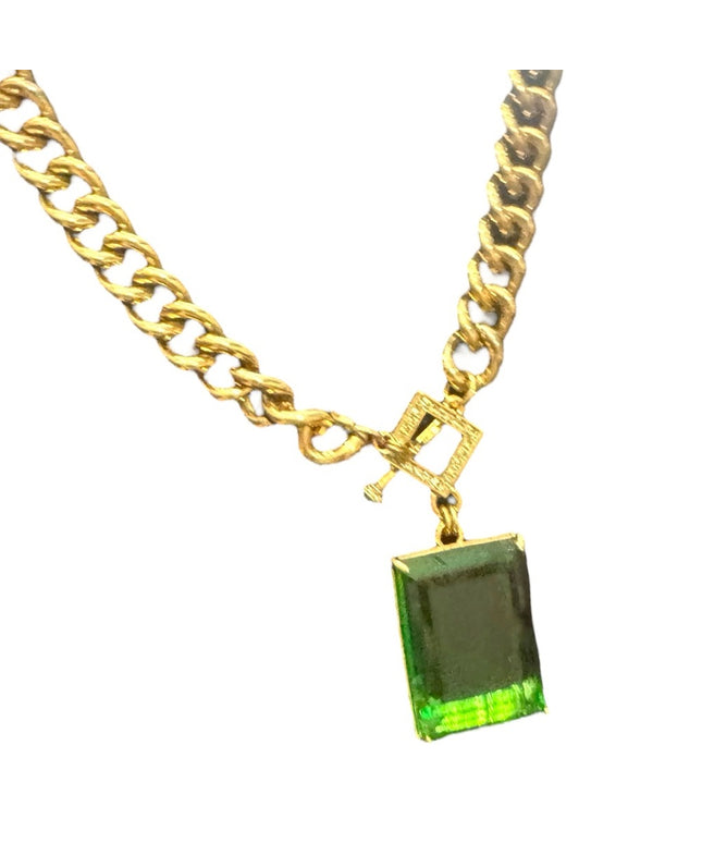 Elegant HEIDI DAUS HOT ROCKS Green Crystal Gold Pave Runway Pendant Neckl…