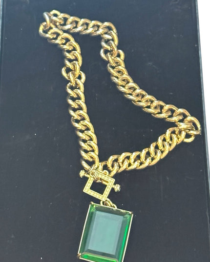 Elegant HEIDI DAUS HOT ROCKS Green Crystal Gold Pave Runway Pendant Neckl…