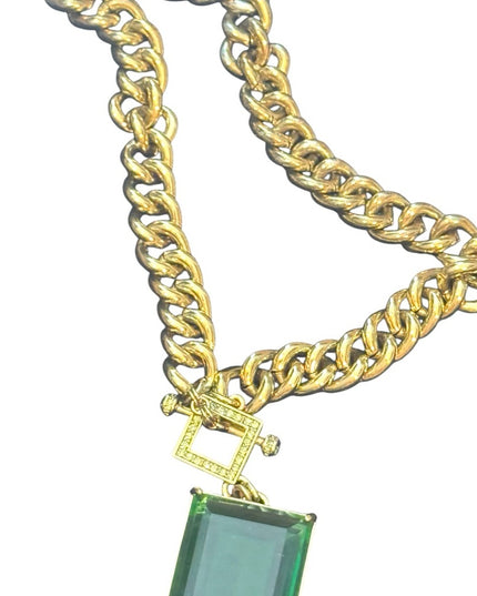 Elegant HEIDI DAUS HOT ROCKS Green Crystal Gold Pave Runway Pendant Neckl…