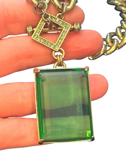 Elegant HEIDI DAUS HOT ROCKS Green Crystal Gold Pave Runway Pendant Neckl…