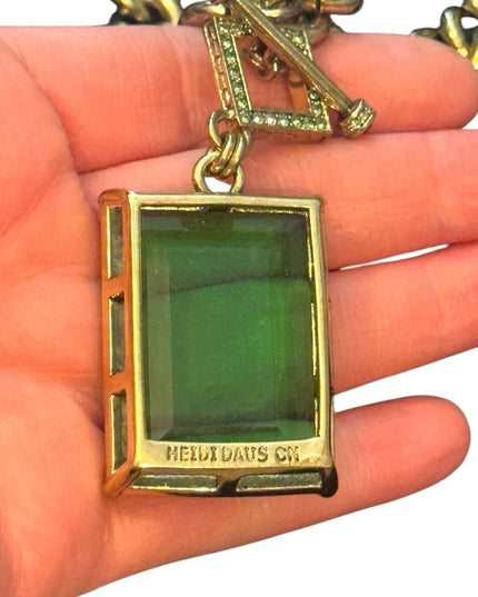Elegant HEIDI DAUS HOT ROCKS Green Crystal Gold Pave Runway Pendant Neckl…