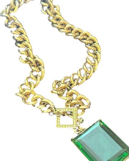 Elegant HEIDI DAUS HOT ROCKS Green Crystal Gold Pave Runway Pendant Neckl…
