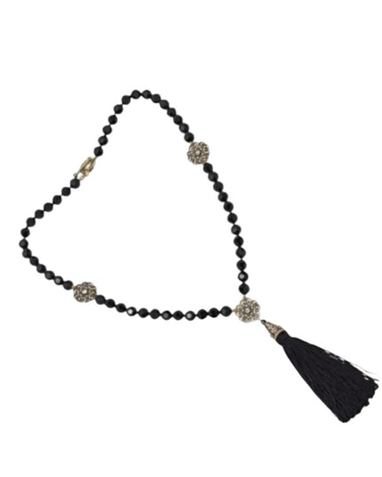 Heidi Daus Black Glass Faceted Crystal Beaded Necklace with Gold Floral Accents