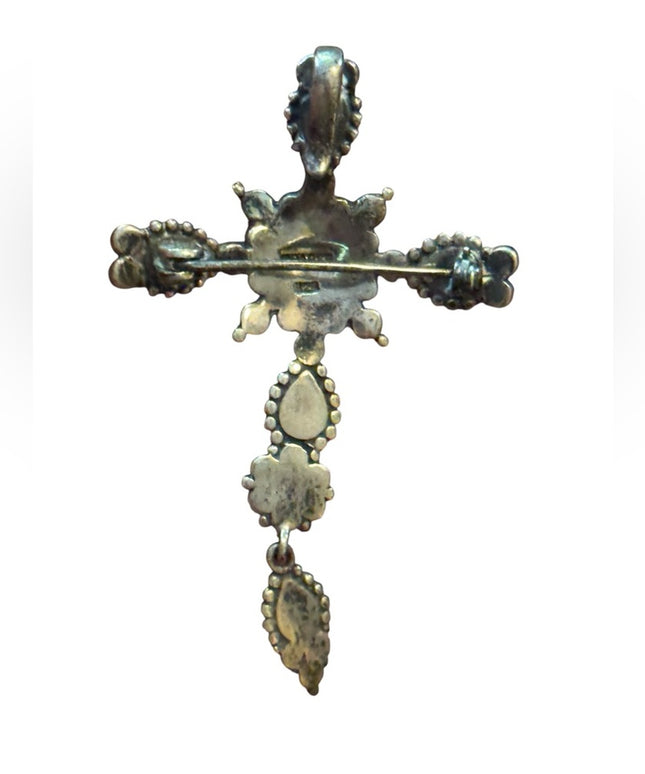 Vintage Barse Sterling Silver Multicolor Gemstone Cross Pendant Brooch RARE