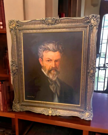 Lovely Antique  oil painting professional Victorian man ornate solid woo…