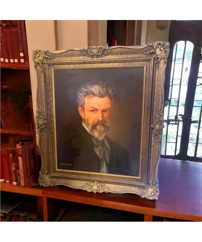 Lovely Antique  oil painting professional Victorian man ornate solid woo…