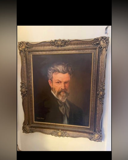 Lovely Antique  oil painting professional Victorian man ornate solid woo…
