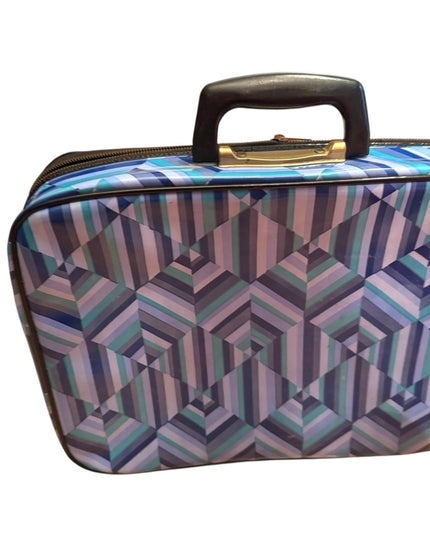 Vintage 1960s Blue Geometric Small Suitcase Mid Century