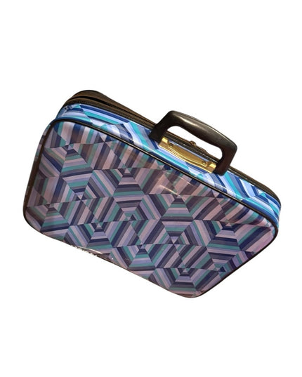 Vintage 1960s Blue Geometric Small Suitcase Mid Century