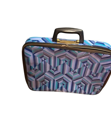 Vintage 1960s Blue Geometric Small Suitcase Mid Century