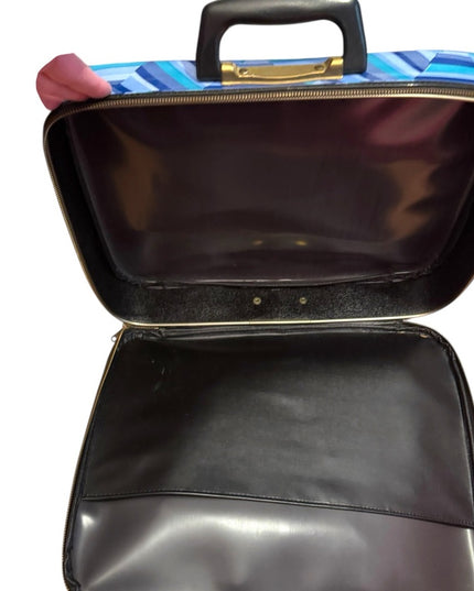 Vintage 1960s Blue Geometric Small Suitcase Mid Century