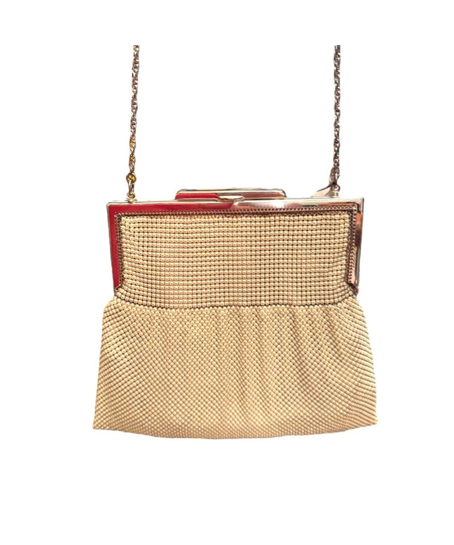 Elegant Vintage Mid Century Creme Mesh Evening Bag Purse in Original Box