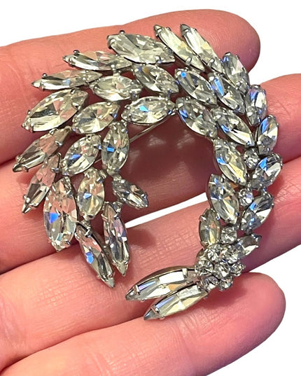 Vintage c1950s Sherman Crystal clear fancy brooch silver