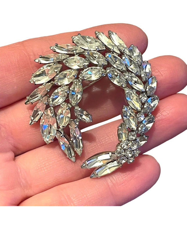 Vintage c1950s Sherman Crystal clear fancy brooch silver