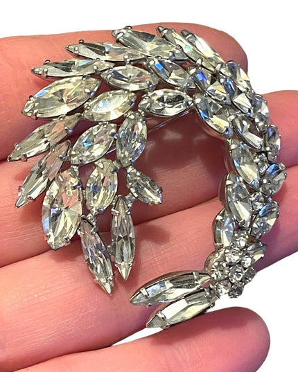 Vintage c1950s Sherman Crystal clear fancy brooch silver