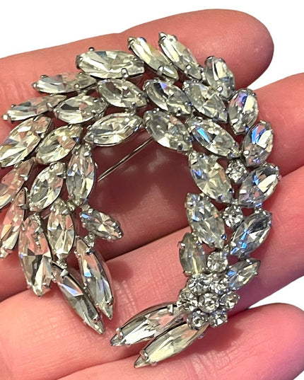 Vintage c1950s Sherman Crystal clear fancy brooch silver