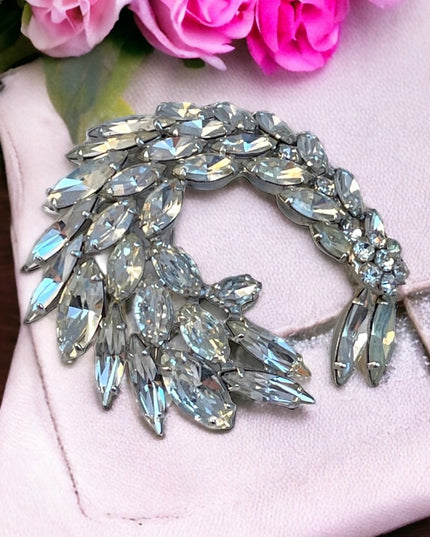 Vintage c1950s Sherman Crystal clear fancy brooch silver