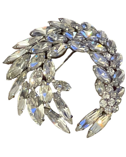 Vintage c1950s Sherman Crystal clear fancy brooch silver