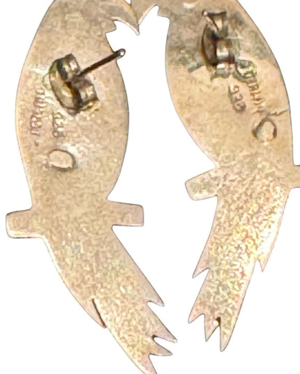 Vintage Sterling Silver 925 Brass accent Parrot Bird Earrings Mexico