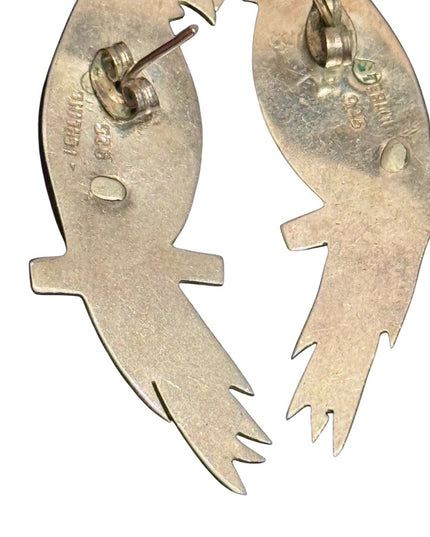 Vintage Sterling Silver 925 Brass accent Parrot Bird Earrings Mexico