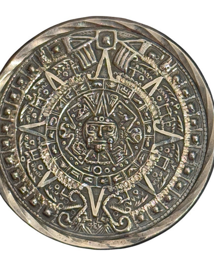 Vintage Mid Century 1950s Aztec Calendar Sterling Silver Pendant Brooch Taxco