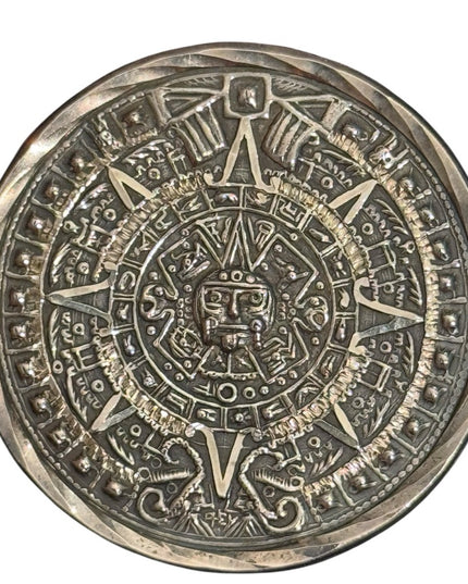 Vintage Mid Century 1950s Aztec Calendar Sterling Silver Pendant Brooch Taxco