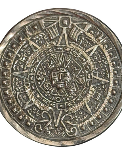 Vintage Mid Century 1950s Aztec Calendar Sterling Silver Pendant Brooch Taxco