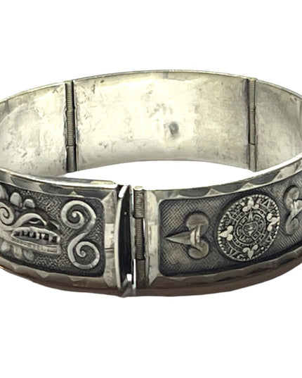 Vintage Mexico Bangle link bracelet Sterling Silver AZTEC Mayan dragon