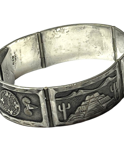 Vintage Mexico Bangle link bracelet Sterling Silver AZTEC Mayan dragon