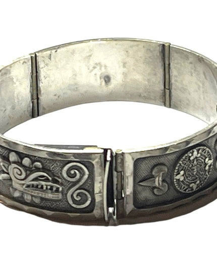 Vintage Mexico Bangle link bracelet Sterling Silver AZTEC Mayan dragon