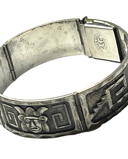 Vintage Mexico Bangle link bracelet Sterling Silver AZTEC Mayan dragon