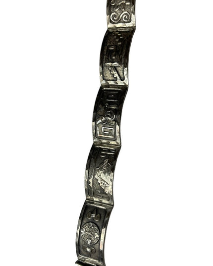 Vintage Mexico Bangle link bracelet Sterling Silver AZTEC Mayan dragon