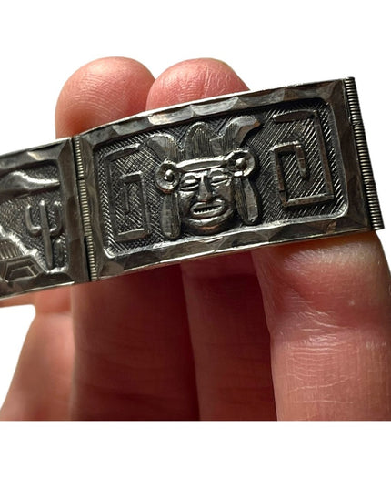 Vintage Mexico Bangle link bracelet Sterling Silver AZTEC Mayan dragon