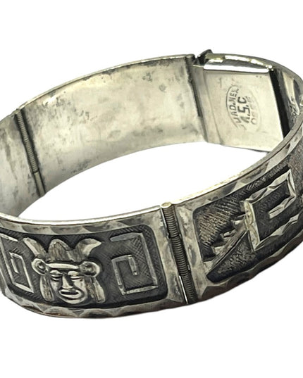 Vintage Mexico Bangle link bracelet Sterling Silver AZTEC Mayan dragon