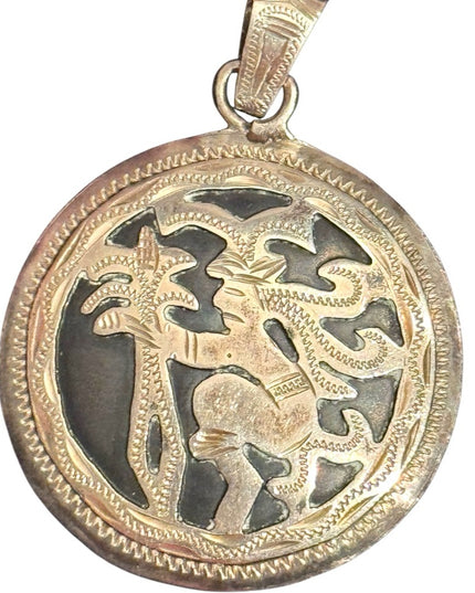 Vintage Mexico 800 Silver Pendant with Intricate Aztec  Design