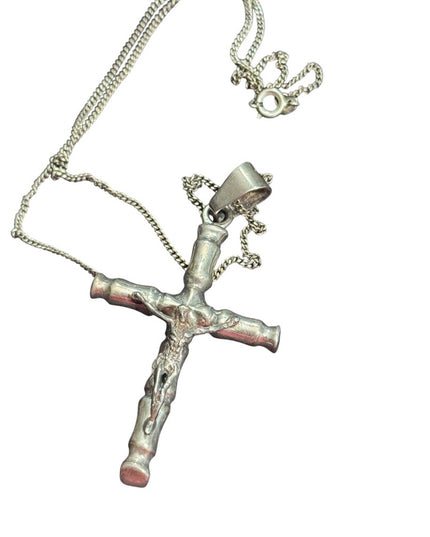 Vintage Heavy TC-92 Taxco Mexico Sterling Silver Cross Crucifix Pendant Necklace