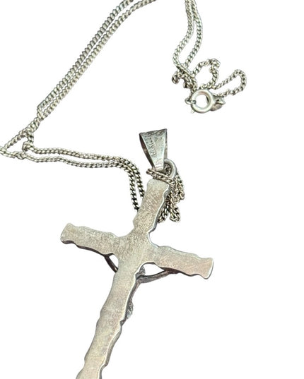 Vintage Heavy TC-92 Taxco Mexico Sterling Silver Cross Crucifix Pendant Necklace