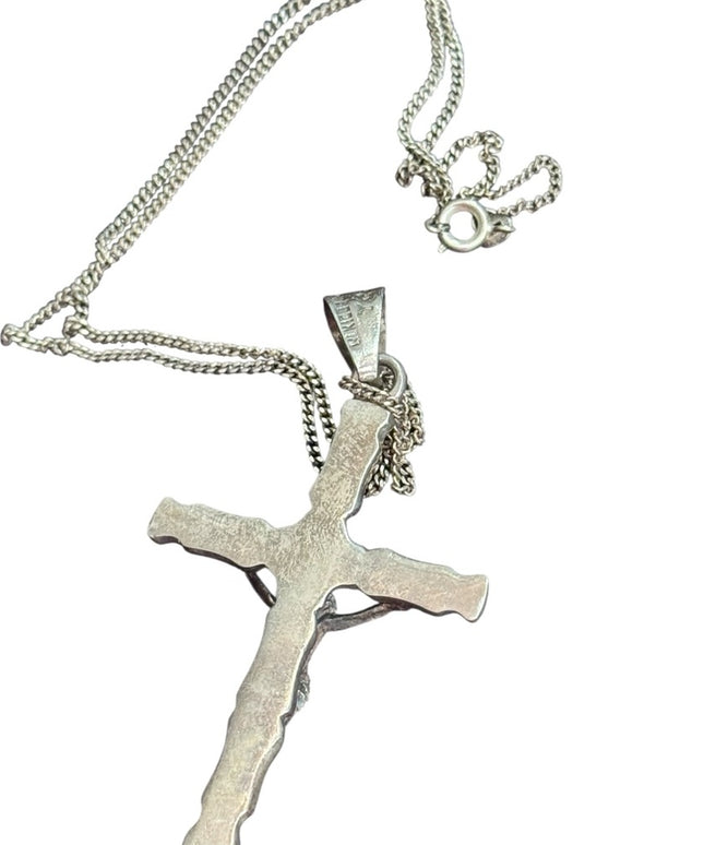 Vintage Heavy TC-92 Taxco Mexico Sterling Silver Cross Crucifix Pendant Necklace